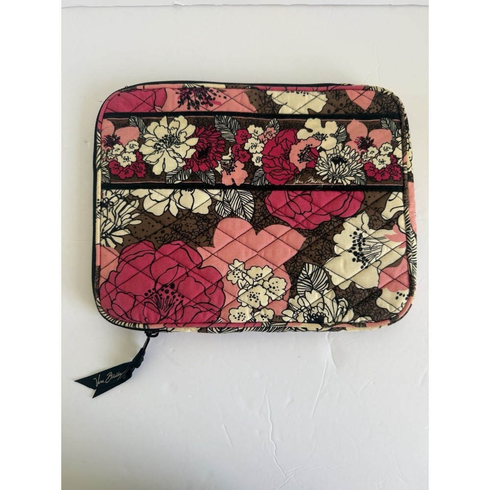Vera Bradley Mocha Rouge Tablet Sleeve  Floral Pink EUC